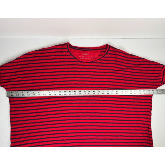 Mersea Catalina Slub Knit Top Women One Size Red Navy Stripe Relaxed Coastal Tee - Picture 8 of 12